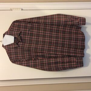 Fox men's button down long sleeve shirt. Size L. Red and grey plaid.
